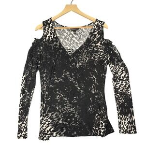 Rock & Republic Womens Black White Cold Shoulder Long Sleeve Top‎ Size Large